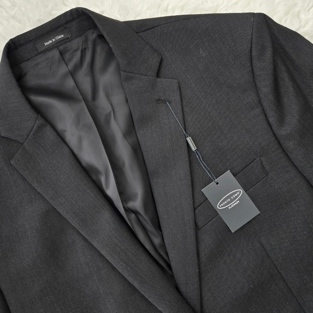 PRONTO UOMO PLATINUM SUIT JACKET BLAZER 100% WOOL. Color: Charcoal. Size 48L. Ne